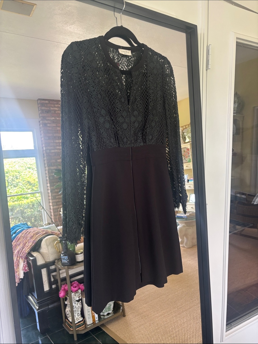 Sandro Black Long-Sleeve Lace Bodice A-Line Dress US size 4 Paris size 1